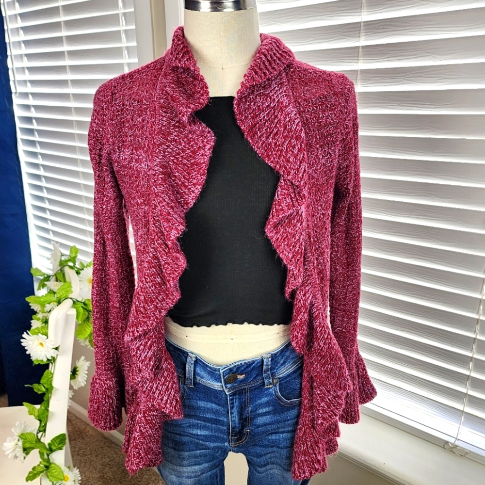 By Design Pink Cardigan Merlot Knit Long Sleeve Sz Medium